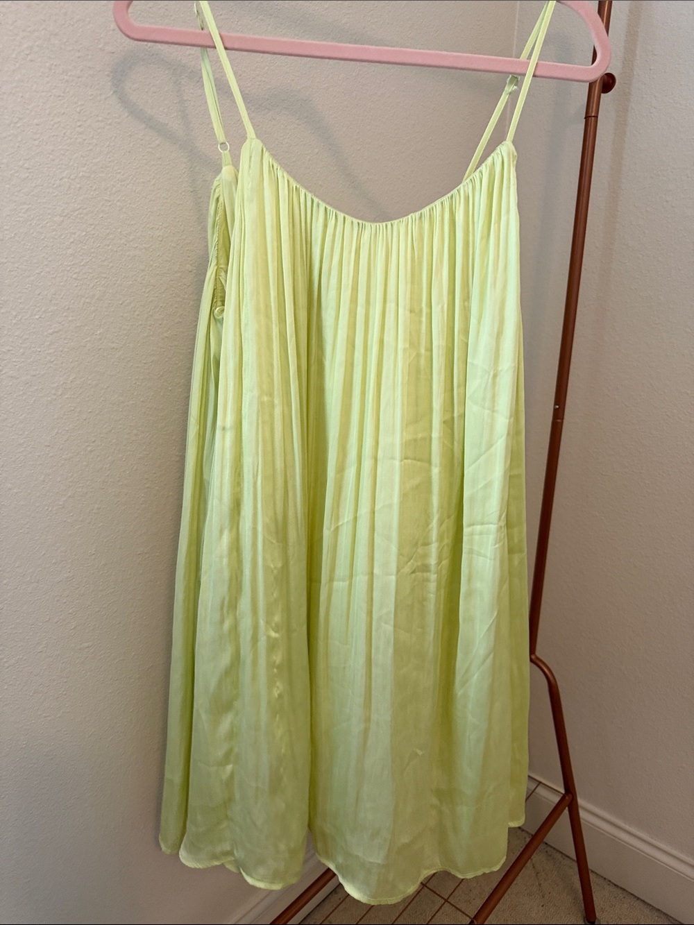 Lime Satin Slip Dress with Adjustable Spaghetti Straps